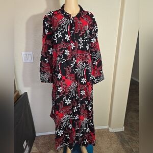 Zuri Womens Sonata Full Button Front Red Floral Midi Dress Size 2XL